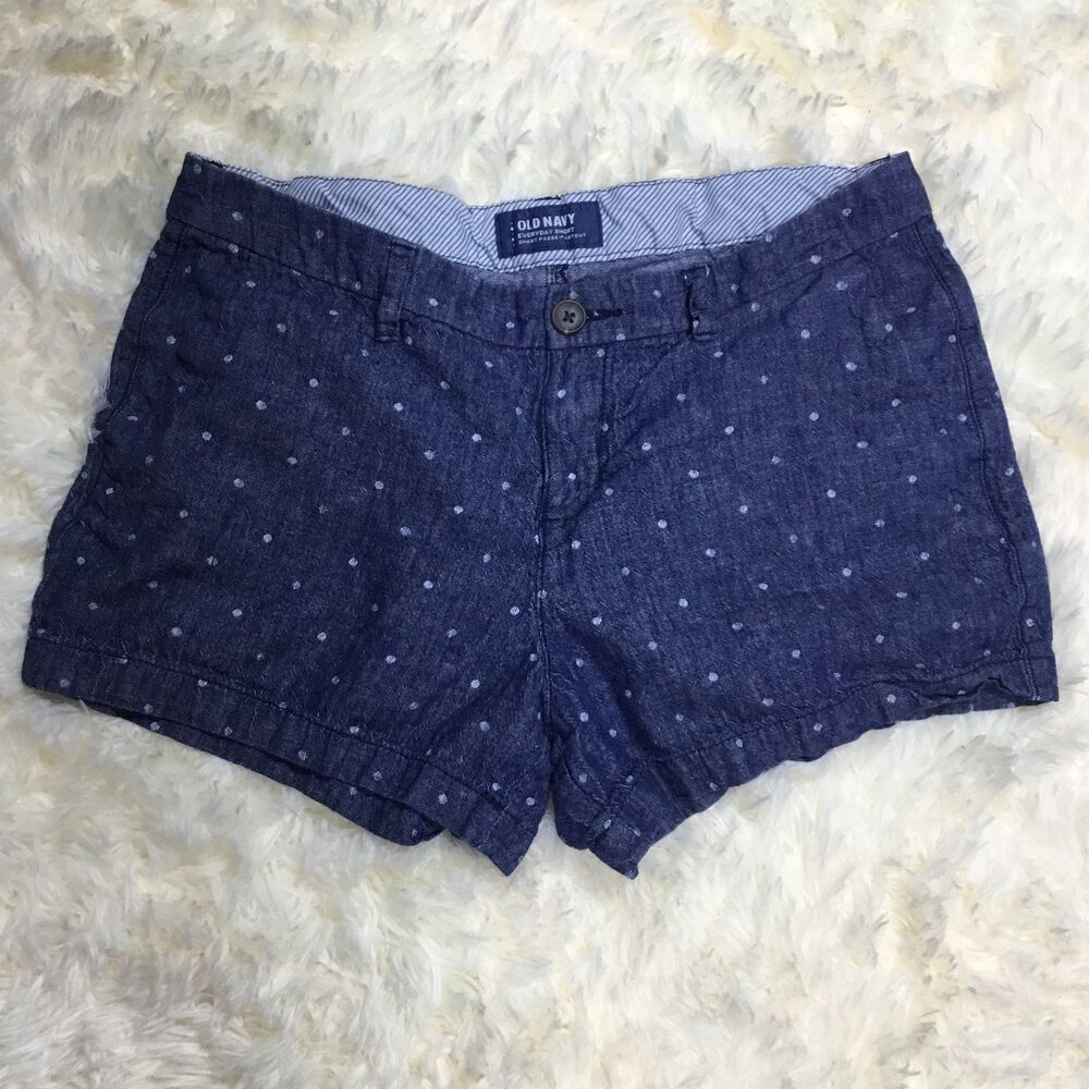 Blue linen/cotton blend shorts white polka dots waist 32” size 6